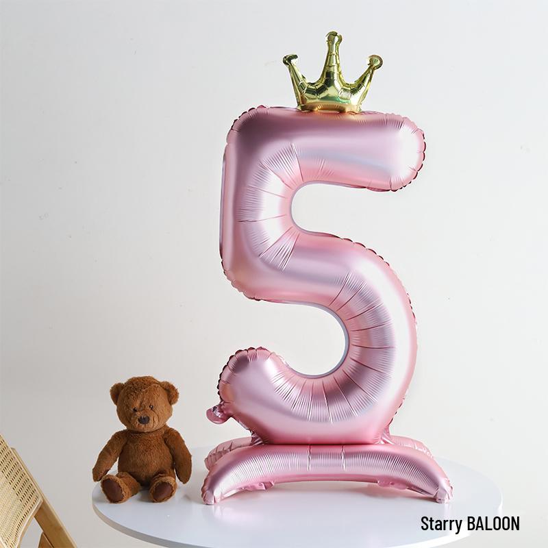 Pink Crown Number Balloon Decorations for Girl's First Birthday