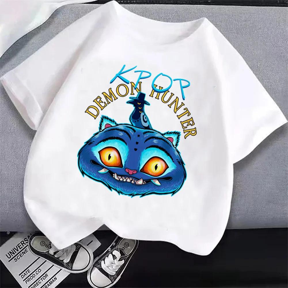 Summer Pure Cotton KPop Demon Hunters TShirt Kids Cartoon Anime Meme Print Clothes Round Neck Basic Boys Tops Casual Shirts
