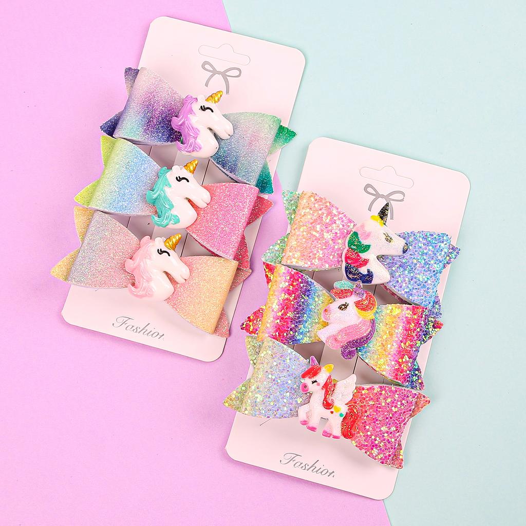 3 st Regnbågs Hårrosetter med Klämmor Söta Enhörnings Hårklämmor Barrettes Glitter Hårrosetter Hårnålar Barn Barn Håraccessoarer