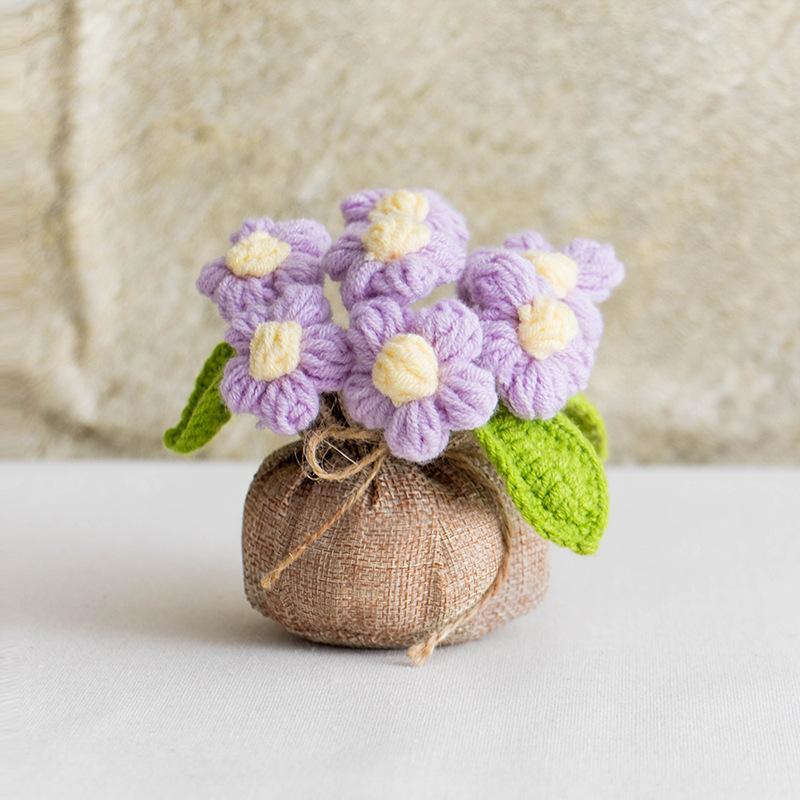 2025 Knitted Flowers Potted Cute Crochet Flowers Knitting Flower Wedding Guest Gift Crochet Rose Sunflower Table Decor