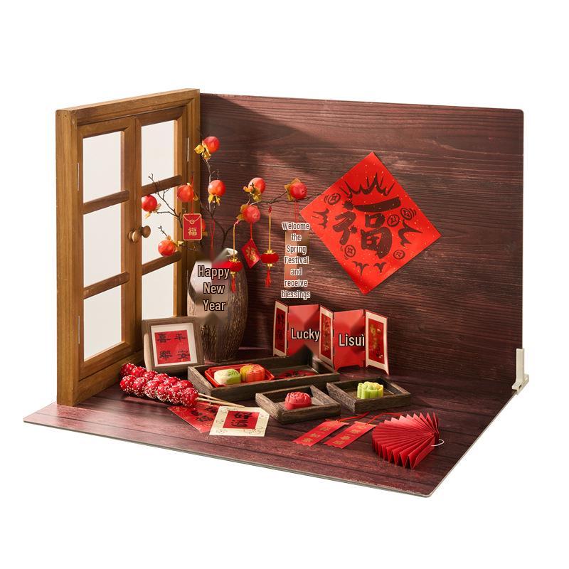 2026 New Year Retro Food Photography Scene Setup with Chinese-Style Props