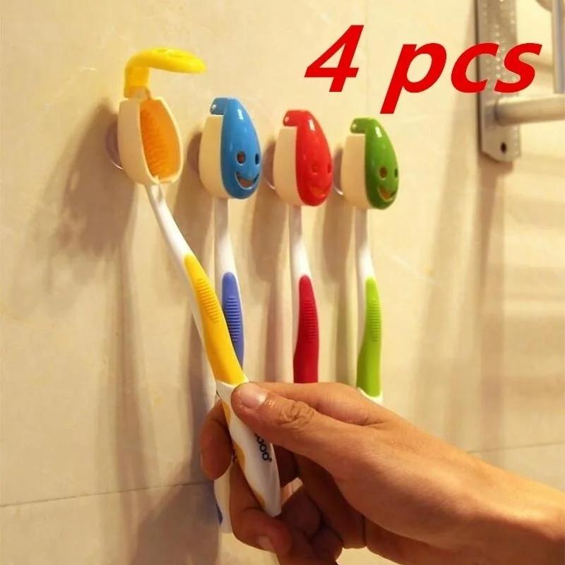 

4pcs Creative Lovely Cartoon Animal Pattern Automatic Toothbrush Holder Strong Adsorption Wall Metal Reused Toothbrush Holder