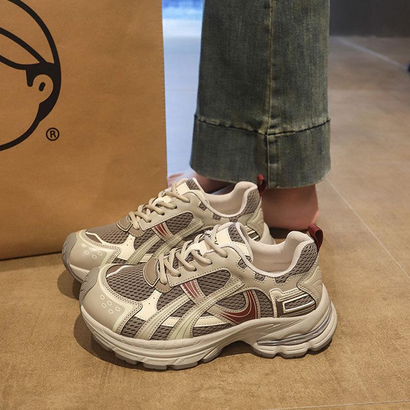 Leather platform dad shoes women's shoes 2025 autumn new mesh casual shoes women's lightweight sports running shoes