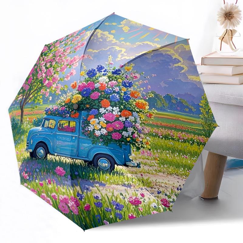 Ombrello Automatico a Fiore con Stecca Robusta a 8 Stecche Costruzione Robusta per Donne/Uomini Ombrello con Fantasia Vivace