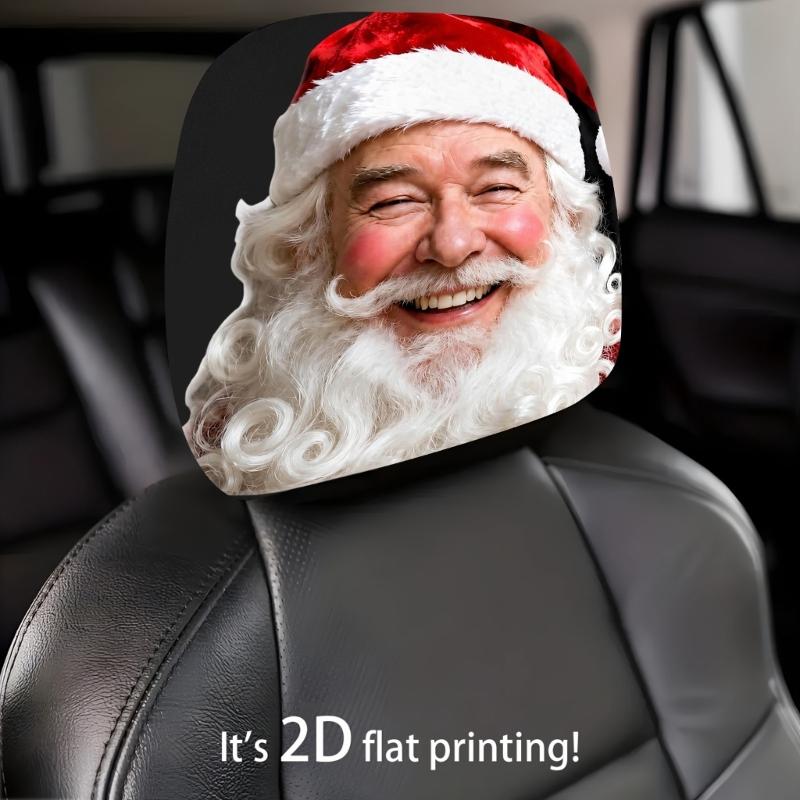 Festive Vehicle Headrest Accent Covers, Santa Christmas Slip-On Polyester Set for Winter Driving and Car Styling