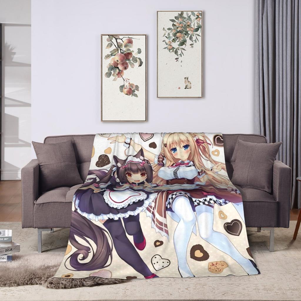Soft Warm Blanket Picnic Nekopara Cartoon Game Throw Blanket  Flannel Bedspread For Living Room Fashion Sofa Bed Cover