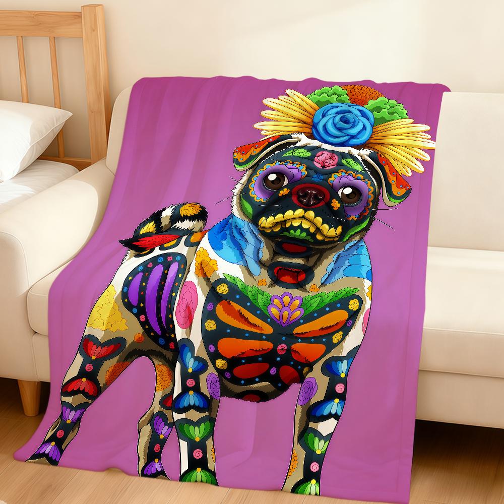 fashion Day of the Dead Dog Corgi Art Flannel soft warm plush blanket sofa living room pet hogar bedroom gift home Car portable