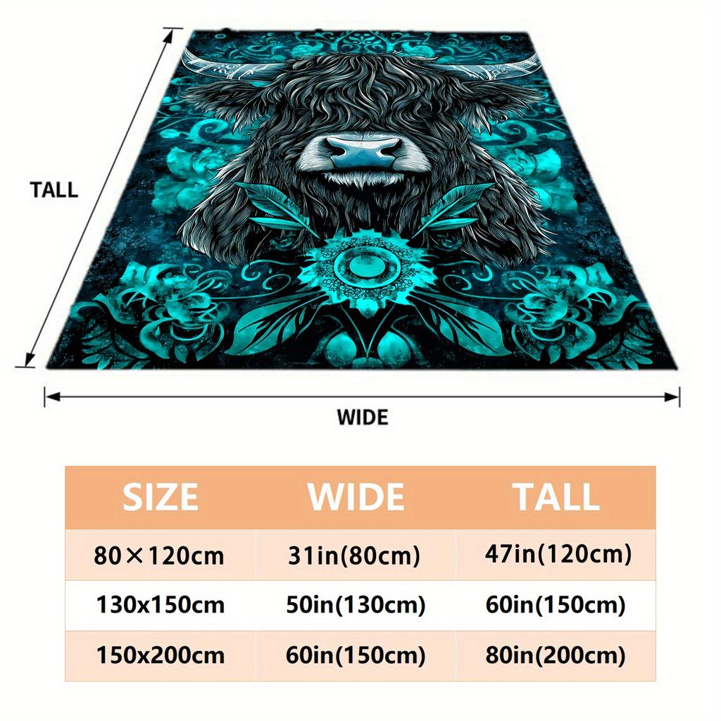 Individuelle Hochlandkuh-Decke Türkis-Blumenmuster Personalisierter Name Fleece-Überwurf Ganzjahres-Weich Warm Bettwäsche Heimdekoration