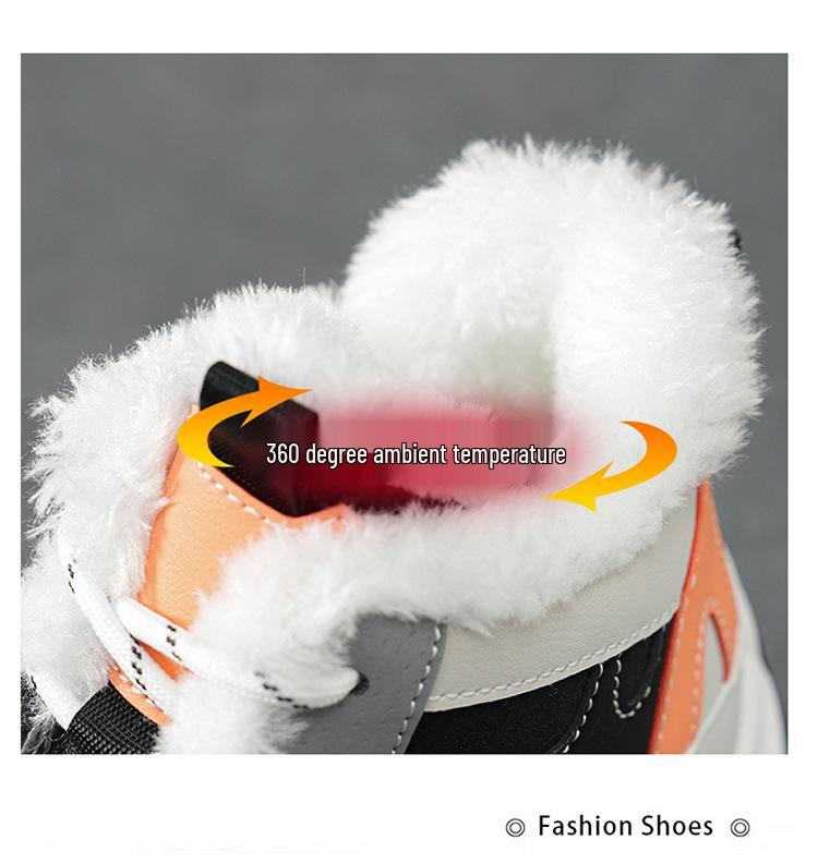 Women's 2025 Autumn White High-Top Dad Sneakers: Plus Velvet, Thick Sole, Versatile Casual Sports Shoes.