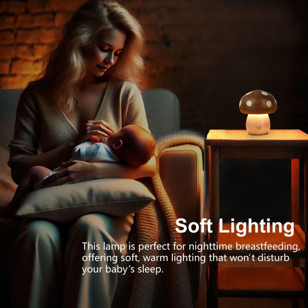 Warm Light Wood Mushroom Night Light Touch Switch Atmosphere Lighting Decorative Lamp  Desk Lamp