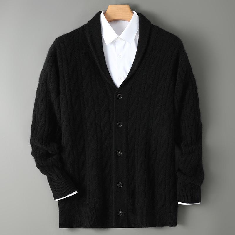 Men's Thick Cable Knit Wool Cardigan Sweater - Camel