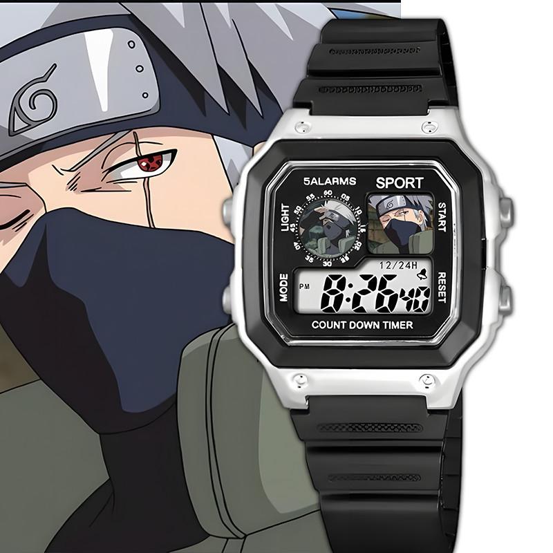Naruto, Kakashi Sasuke, Anime Würfel, Wasserdichte Elektronische Sportuhr für Schüler, Wecker, Nachtlicht