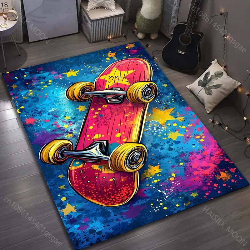 1PC Drawing Ideas Skateboard Print Carpet for Living Room Bedroom Sofa Doormat Decor Sofa Table Area Rug Non-slip Floor Mat