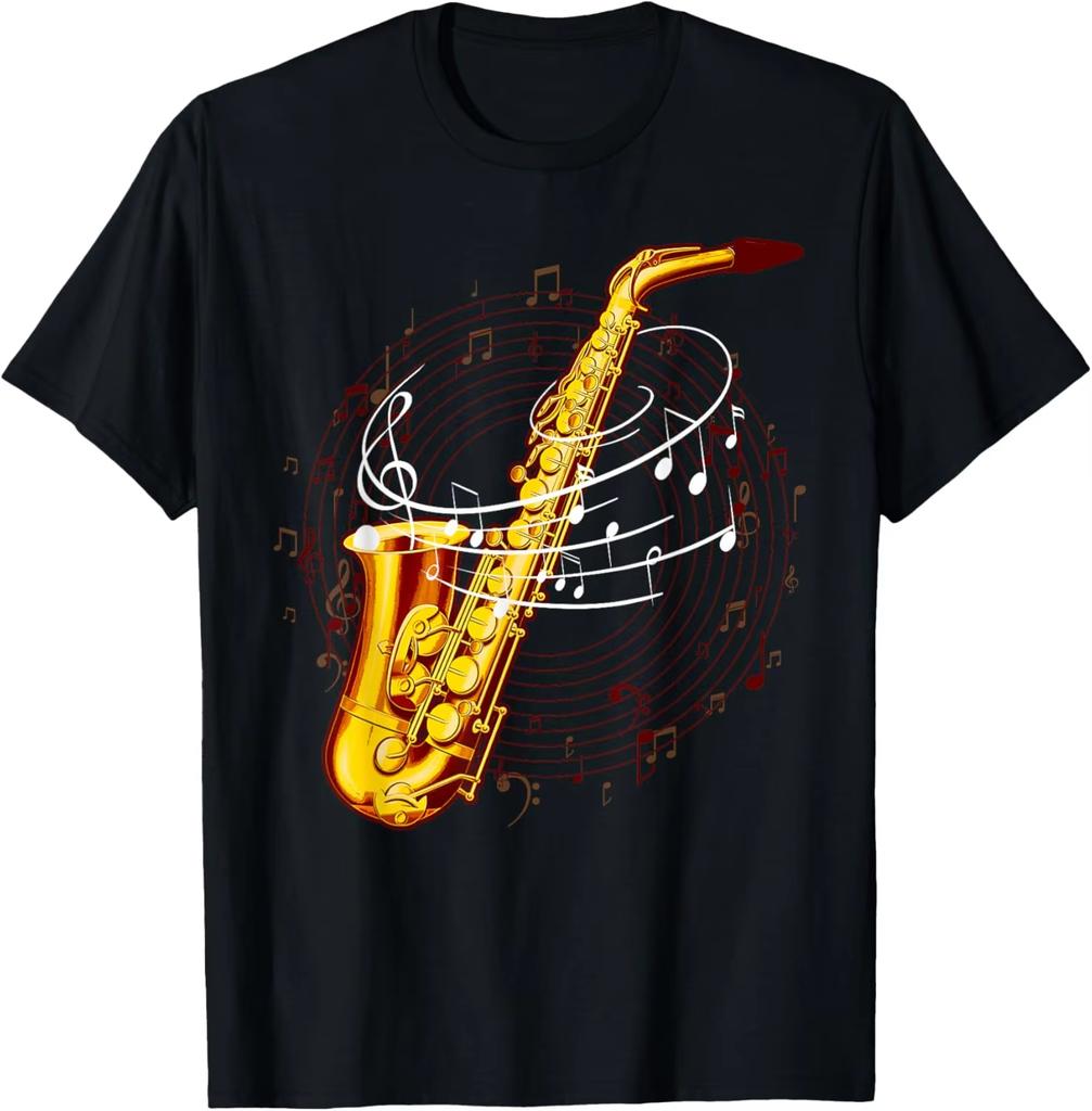 Cool Saxophone For Unisex Unisex Jazz Music Notes Musician Sax Tshirt Custom Printed Graphic T Shirts Funny Shirt Ropa Hombre