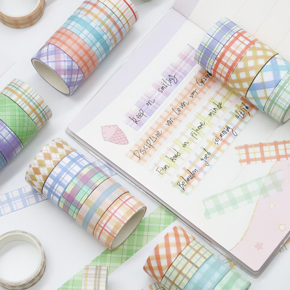 30/60Rolls Grid Washi Tapes Set Cube Tartan Check Paper Adhesive Masking Tape Decoration Stickers