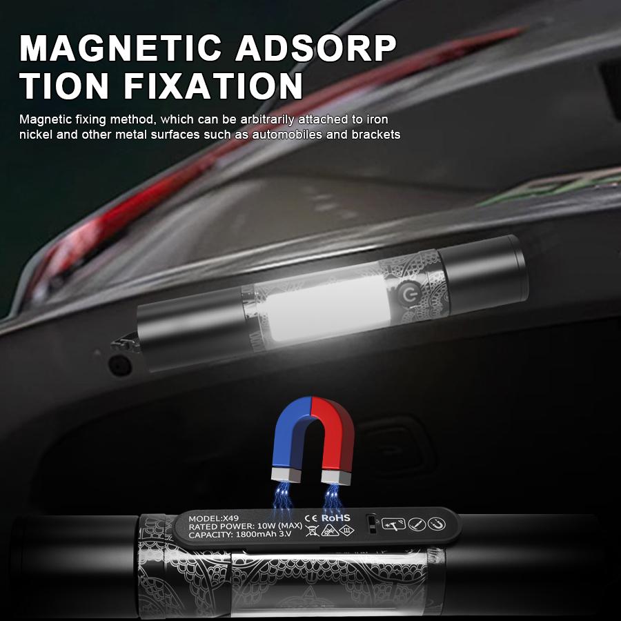 Powerful LED COB Flashlights with Magnetic Hook Type-C Rechargeable Torch Waterproof Bicycle Light for Outdoor Camping Cycling