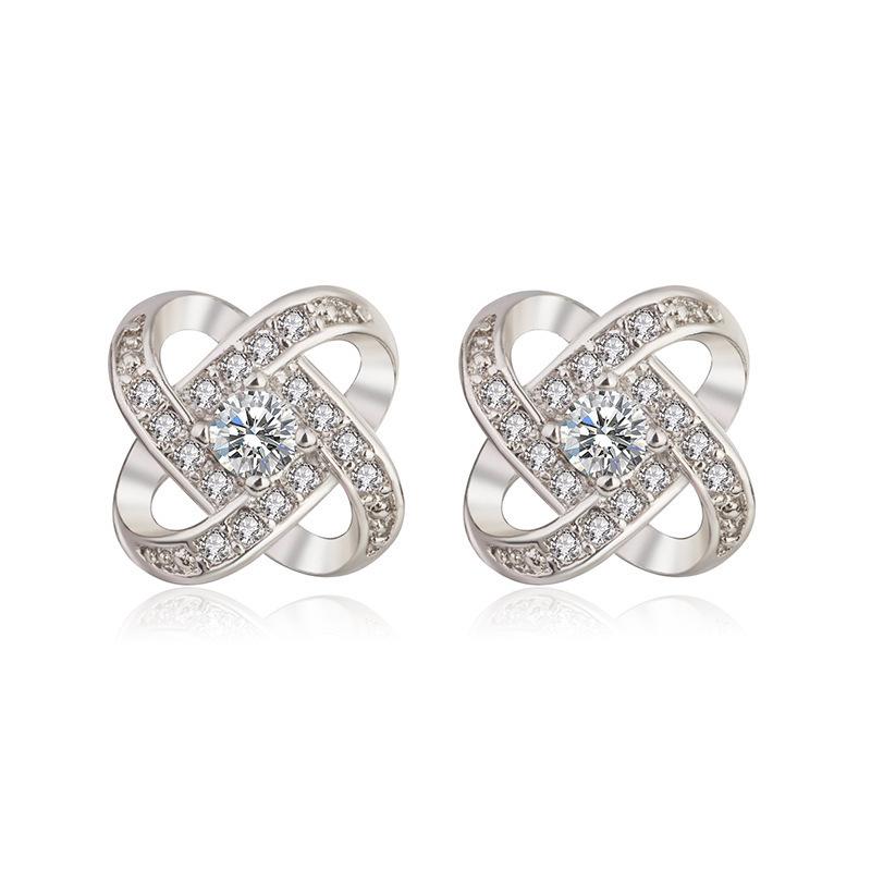 

Women Silver Tone Interwoven Celtic Knot Round Zircon Hollow Stud Earrings 1pair белый