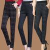 High-Waisted Elastic Plaid Pants for Middle-Aged and Elderly Women - Durable and Lightweight Spring/Fall Casual Wear