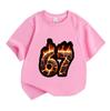 Kids Boys Girls 100% Cotton Crew Neck Short Sleeve T-Shirt, Cool Fiery Cracked Lava Number 67 Pattern Casual Soft Tee for Daily Wear