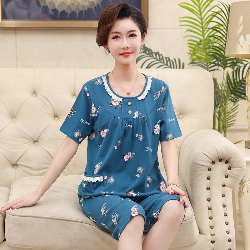 Pajama Women's Summer Short Sleeved Oversized Middle-aged and Elderly Home Clothing Set