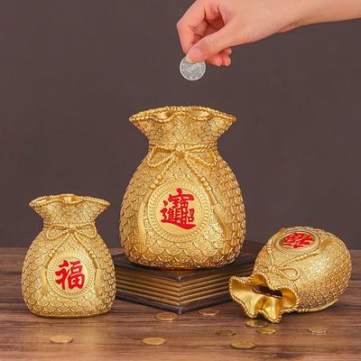 Alcancía de resina con forma de bolsa de bendición, caja de almacenamiento de monedas de oro, adecuada para la decoración del hogar, caja para ahorrar dinero, el mejor regalo