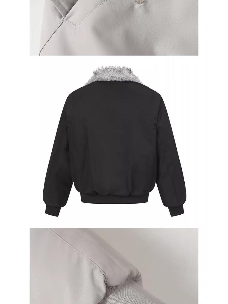 Amerikanischer Wolfskönig gesteppte Baumwolljacke mit Pelzkragen - Winterkollektion 2025