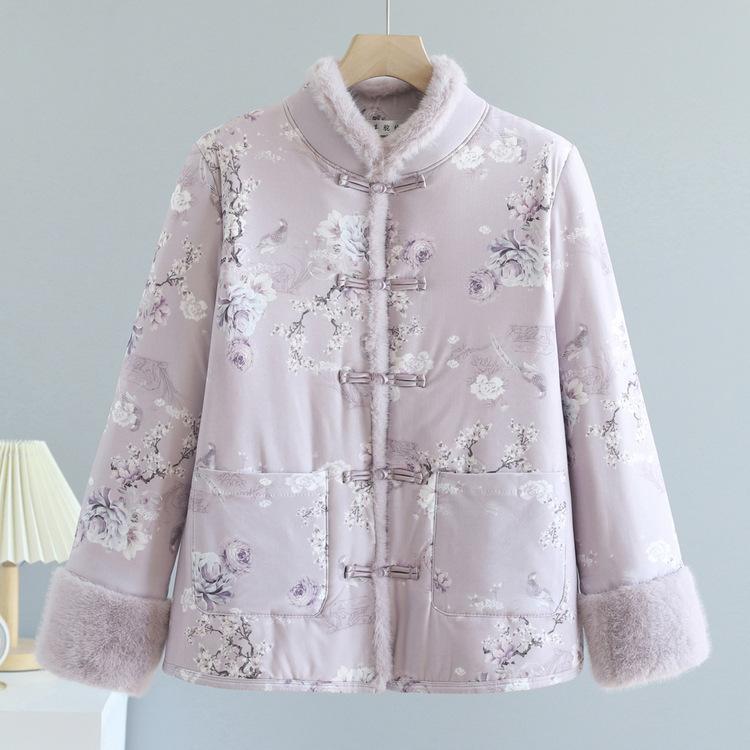 Mothers Wear Chinese Cotton Coat with Velvet Chinese Style Cotton Coat In Winter Thickened Cotton Jacket Cotton Jacket Retro Buckle Jacket