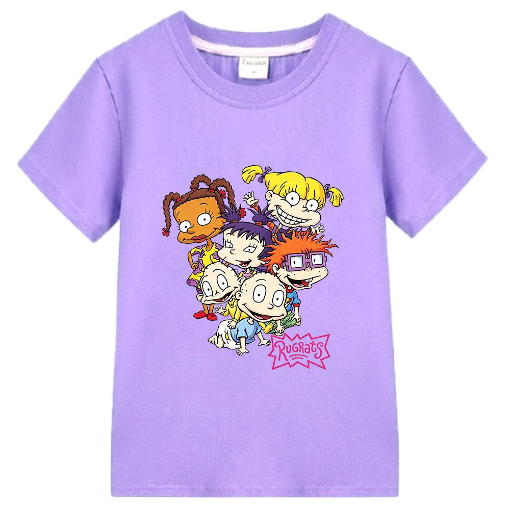 Rugrats 100%Cotton Cartoon Children's T-Shirt Casual Cute Boys Tees Girls Tops Kids Retro O-Neck Short Sleeve Anime T-shirt Fun T-shirt Summer tops