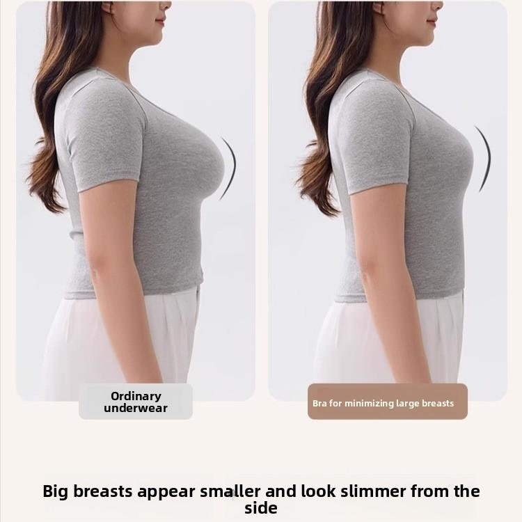 Plus Size Seamless Pilates Full Bust Minimizer Bra, Full Coverage Anti-Sag Side Gathering Curvy Shaping Bra