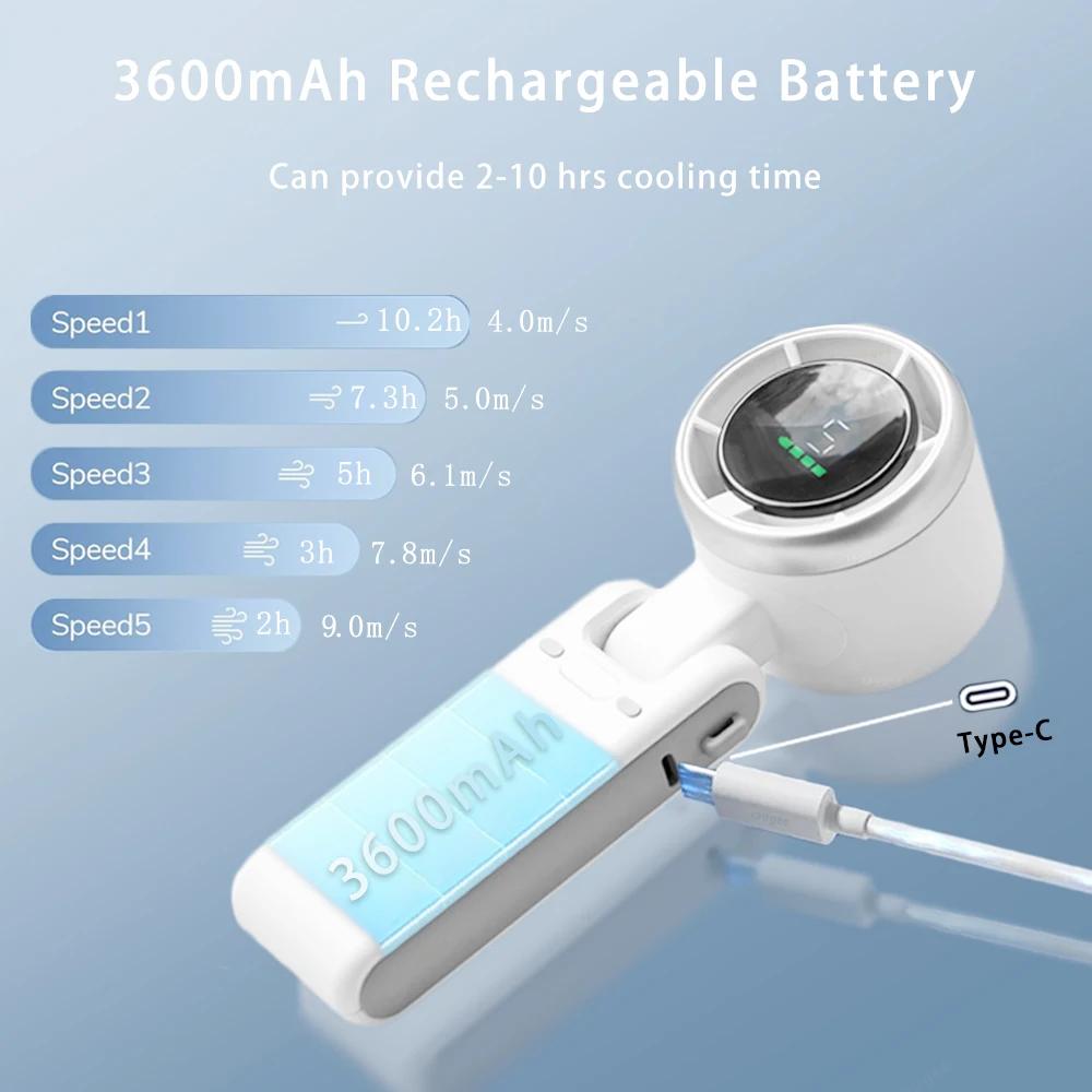 Portable Turbo Fan Mini Hanging Neck Fan USB Rechargeable Handheld Fan 3600mAh Foldable Mini Neck Fan Portable Small Turbo Fan