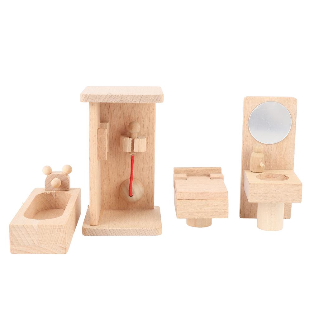 Wood Mini Bathroom Toy Set Bathtub Sink Toilet Bathroom Furniture Accessories for Children Birthday