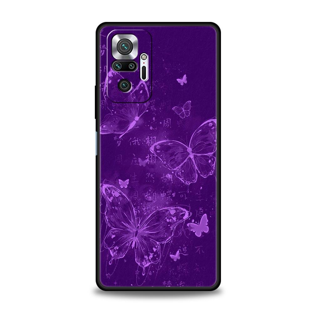 Art Purple Butterfly Phone Case Cover for Redmi 14C 10C Note 15 14 13 12 10 11 K40 Pro Plus 5G Shockproof Soft TPU Shell Fundas