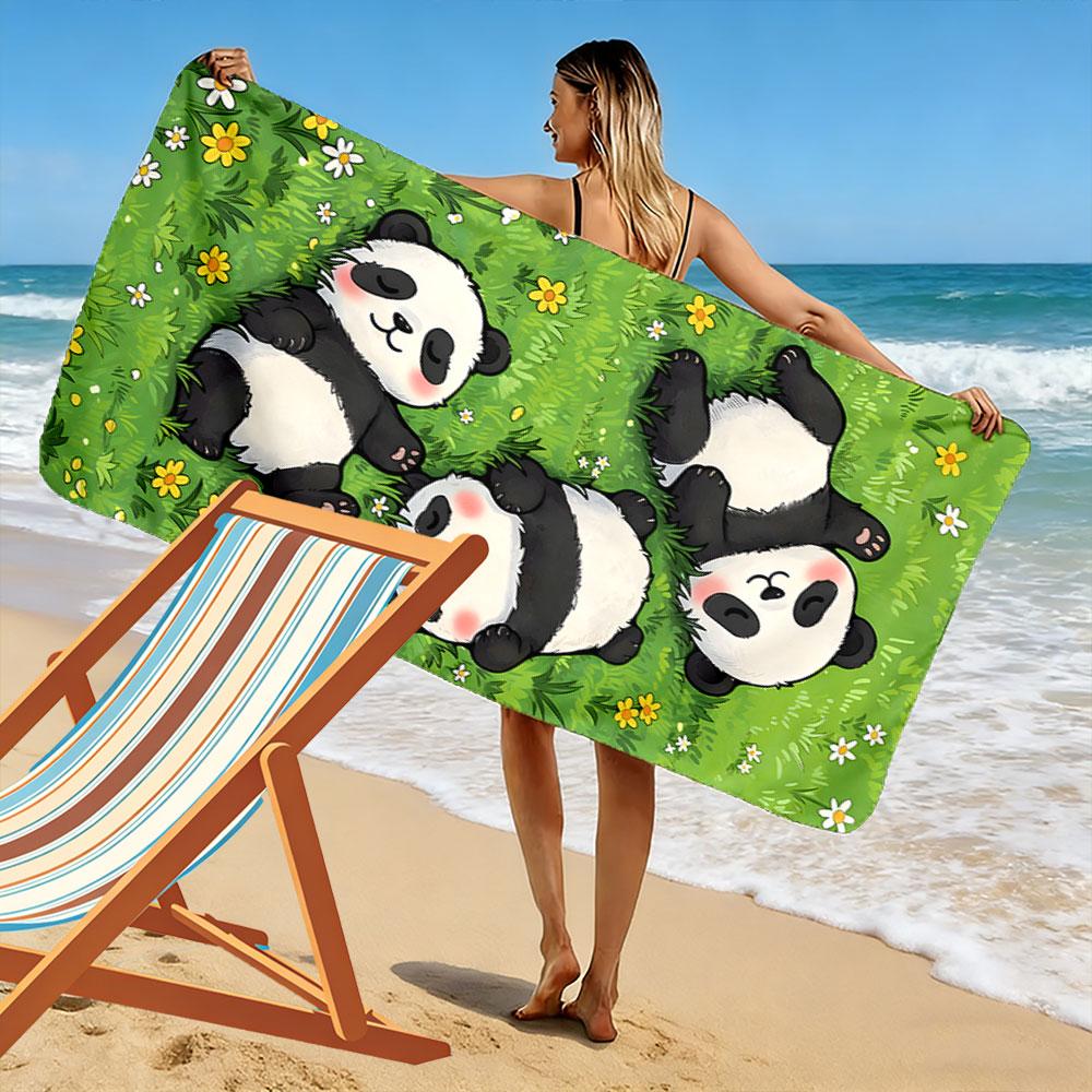 Playful Pandas Frolic Joyfully Print Beach Towel, Quick Drying, Suitable for Travel, Outdoor Sports, Jogging, the Beach and Swimming, Gift