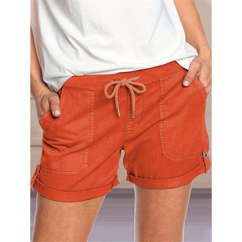 

Amazon 2025 Summer New Solid Color Straight-Leg Casual Pants for Women European and American Cross-Border Drawstring Shorts Orange color M