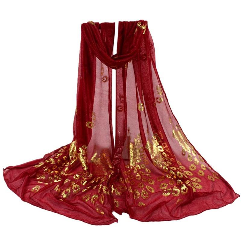 Female Scarf Women Lady Multi-color Peacock Flower Scarf Long Soft Wrap Shawl Stole Scarve