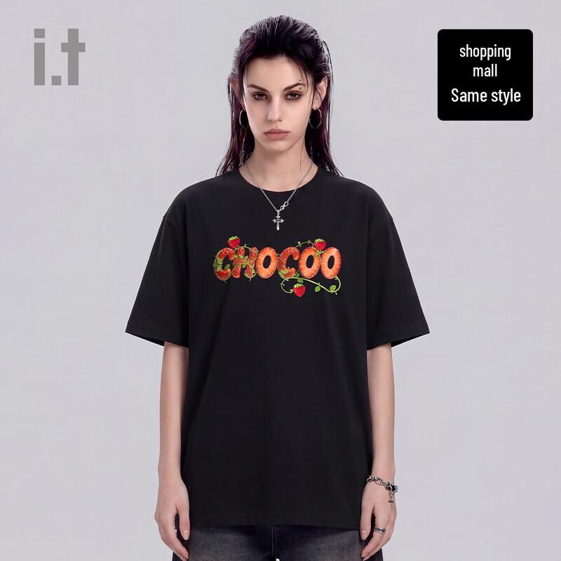 CHOCOOLATE Unisex Strawberry Slice Patchwork Loose Fit T-Shirt 2XL
