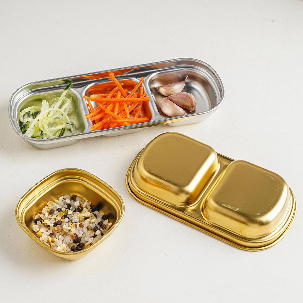 Stainless Steel Seasoning Dish Dipping Bowl Soy Sauce Dish Condiment Tray Square Barbecue Snack Plate Kitchen Tableware