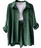 2024 Autumn Women's Two-Piece Set: Wrinkled Long Sleeve Shirt & High Waist Drawstring Shorts