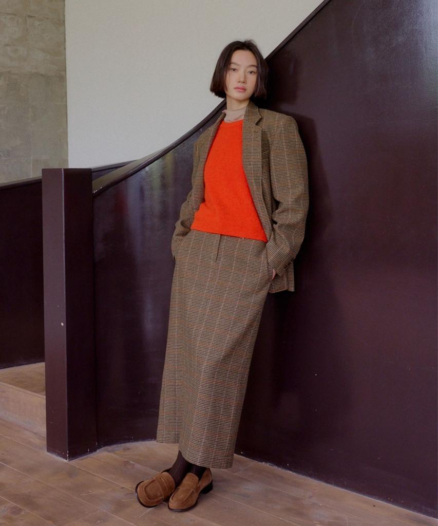 Okuka Classic Check Wool Long Skirt
