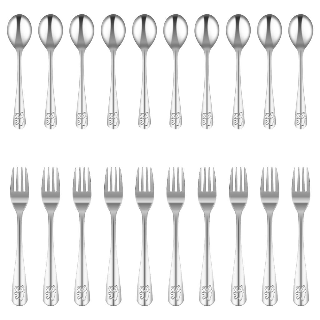 10/20/30Pcs Kids Fork and Spoon Set Stainless Steel Kids Silverware Ergonomic Toddler Utensils Cute Cartoon Bear Kids Flatware