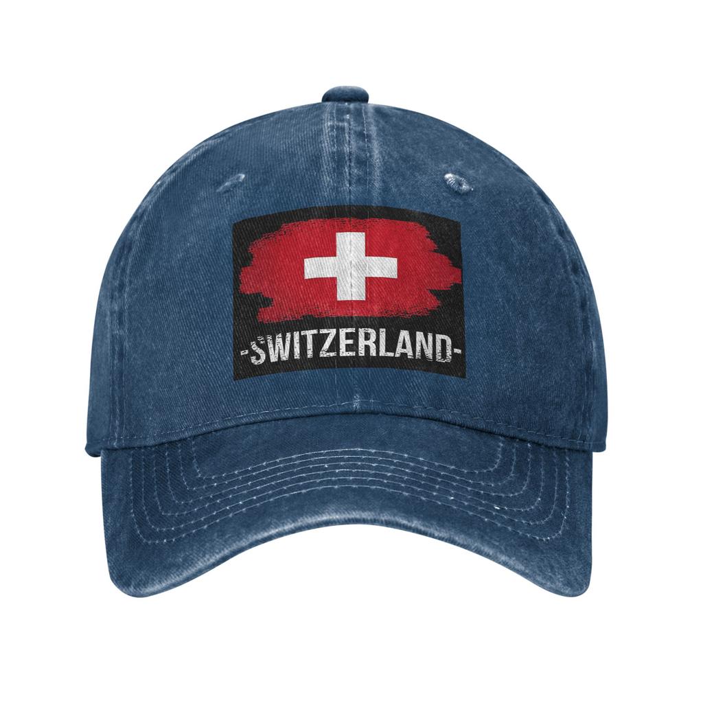 Schweizer Schweiz Flagge Denim Stoff Kappe Lässige Baseballkappen Verstellbarer Hut Sommer Unisex Baseballkappen