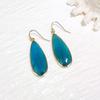 Green Cat's Eye Faceted Teardrop Pendant with Natural Stone and Crystal Earrings