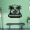 Customizable Metal Wall Art Plaque Beach Silhouette Family Name Sign for Home Garden Entrance