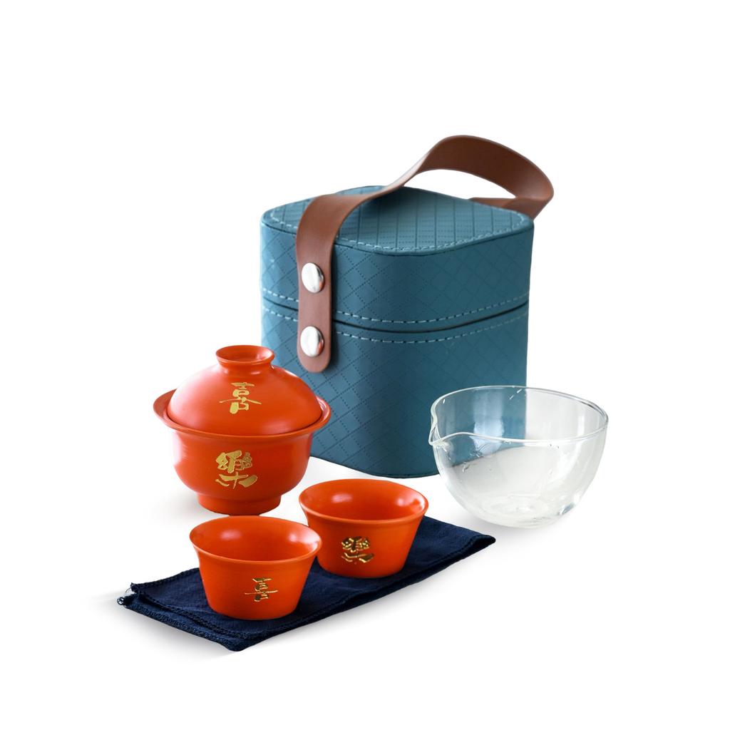 Good Luck Travel Tea Set Ceramic Household Outdoor Portable Cover Bowl Express Cup Peace And Joy One Pot Two Cups