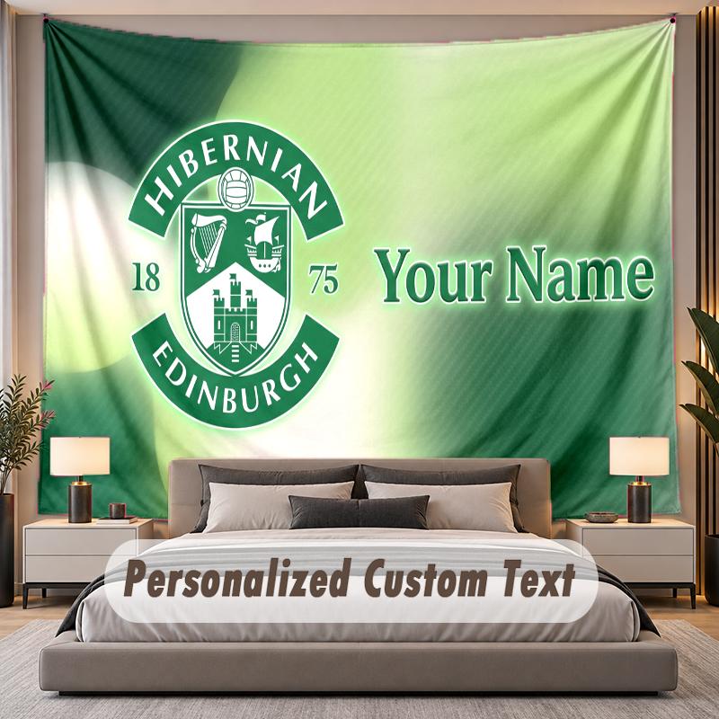 Custom Name Text Tapestry Hibernian FC Personalized Polyester Wall Tapestry For Bedroom And Room