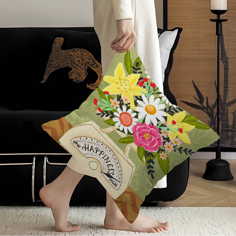 Pink Flower Market Vase Floral Plant Pillow Cover Sofa Cushion Cover Home Room Decoration Children Gift