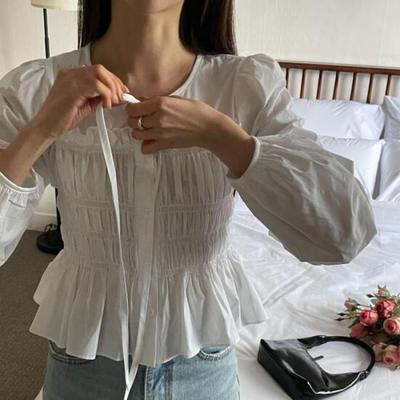 New Arrivals Open Run Roomzel Frill Decoration Volume Cotton Blouse Women
