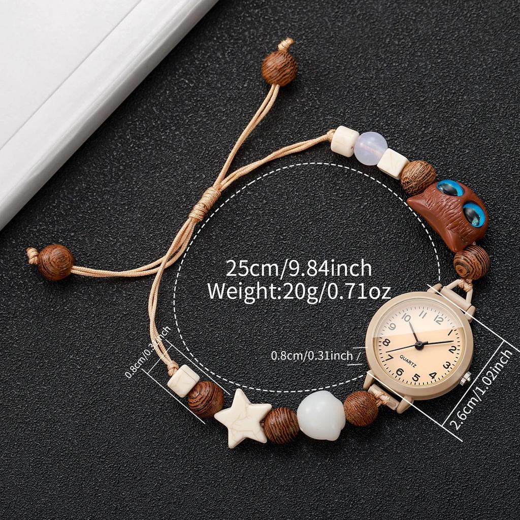 Fashion Round Dial Women Quartz Watch Lovely Beaded Bracelet Strap Wristwatches Relogio Feminino Girls Clock Gift (Without Box)