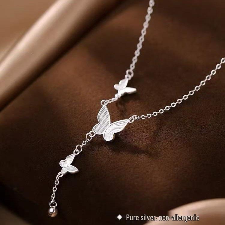 925 Sterling Silver Butterfly Tassel Necklace - High-End Luxury Clavicle Chain for Women 2025