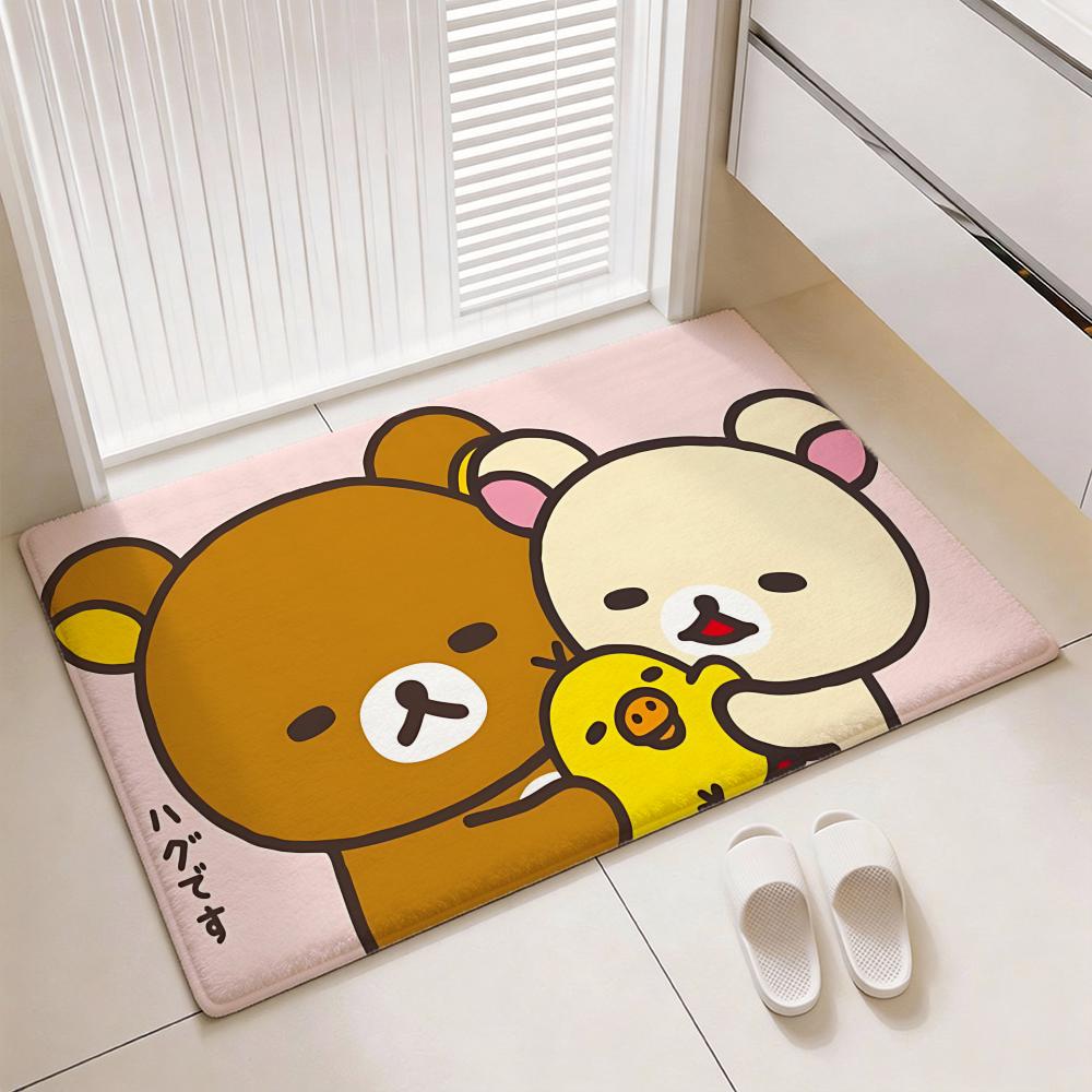 Relaxed Cute Bear R-Rirakkumas Floor Mat Soft Thickened Flannel Door Mat Non-Slip Living Room Rug Home Decor